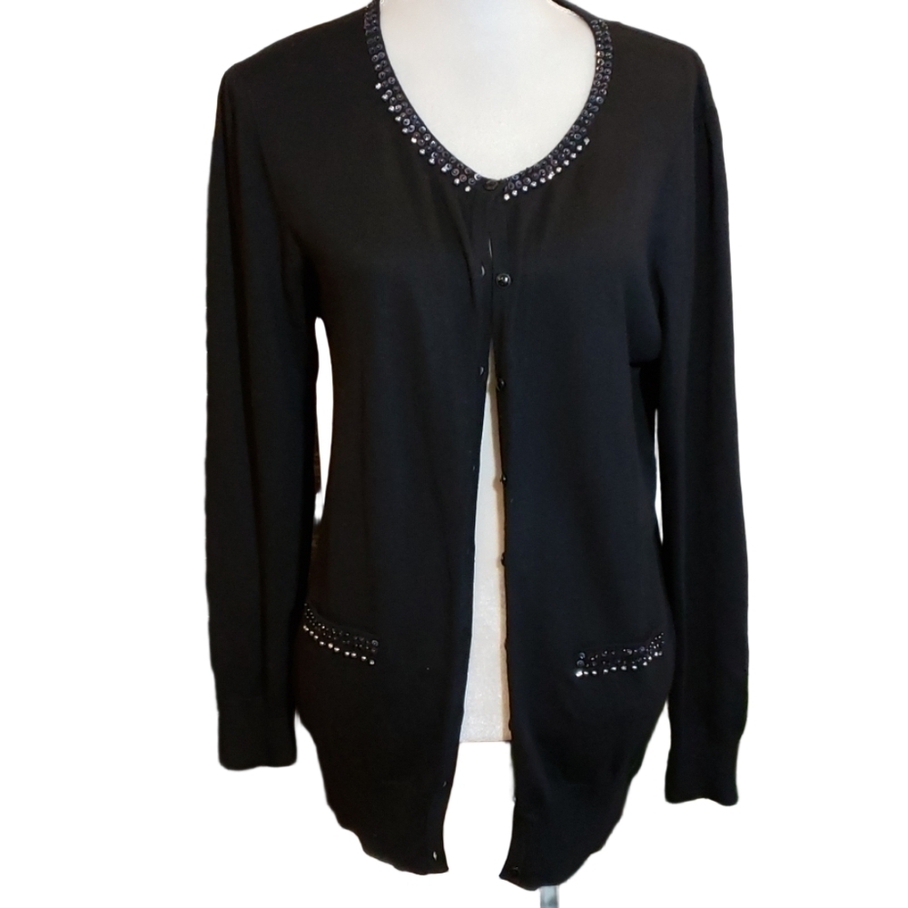 Kerisma Cashmere Blend Black Beaded Cardigan L